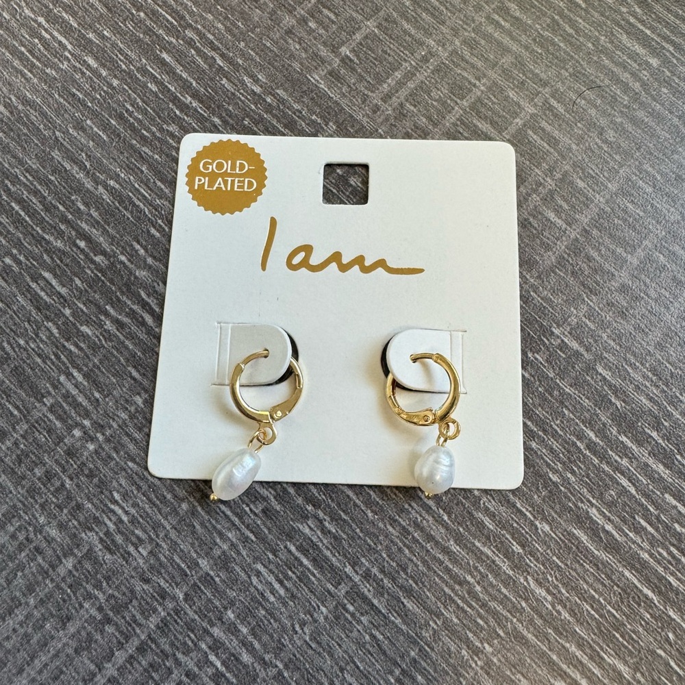 Gold Plated Small Hoop Pearl Earrings
